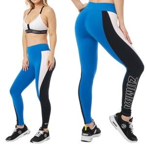 Zumba Fitness Vibrant Blue and Black Leggings
